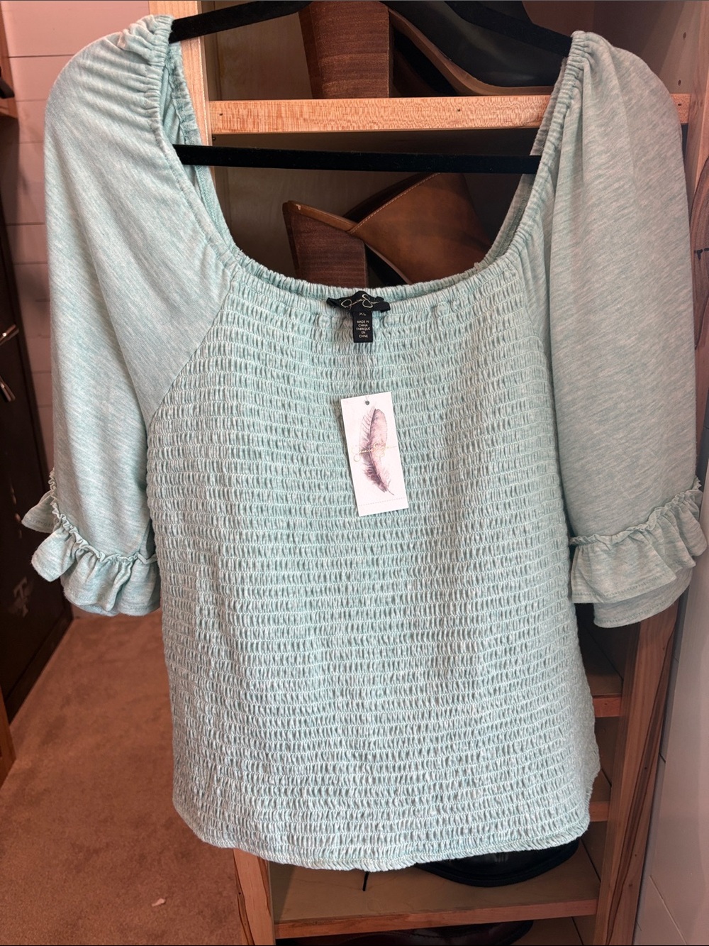 Jessica Simpson Mint Green Smocked Square-Neck Blouse